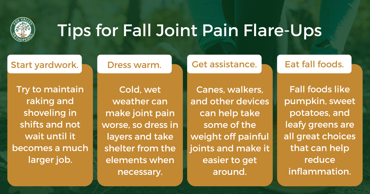 infographic of tips for joint pain relief flare-ups for the autumn fall season