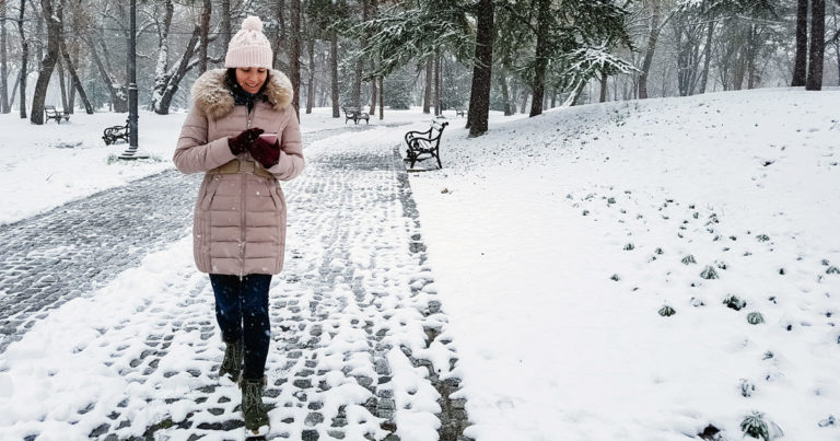 woman walking in snow